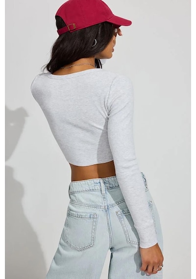 Madmext Gri Uzun Kollu Düğmeli Kaşkorse Crop Hırka Mg2193 Gri