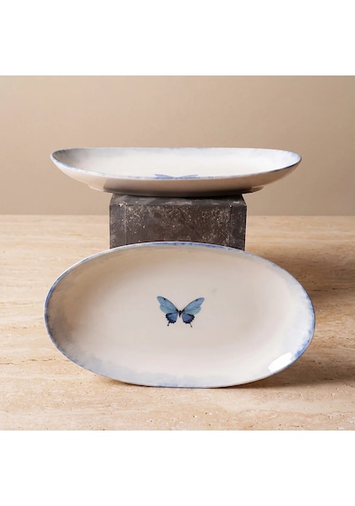 Güral Elips 2li 25 Cm Porselen Kayık Tabak Çok Renkli