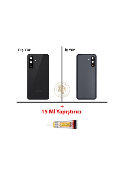 Samsung Galaxy A36 Siyah Renk Lensli Arka Kapak + B7000 Yapıştırıcı Arka Cam Batarya Kapağı Pil Kapağı Lazer Kesim Back Cover Galaxy A36 Uyumlu