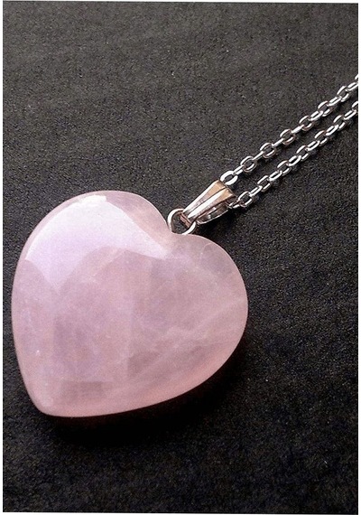 Erilsa Sertifikalı Kalp Model Gerçek Pembe Kuvars Taşı Kolye Çok Renkli
