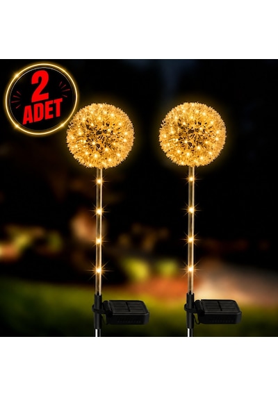2'li Güneş Enerjili Karahindiba Bahçe Lambası Solar Led Dekoratif Dış Mekan Aydınlatma Sıcak Beyaz