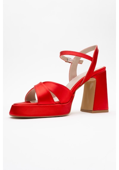 Luvishoes Luvi Shoes Lello Kırmızı Saten Kadın Platform Topuklu Ayakkabı Kırmızı