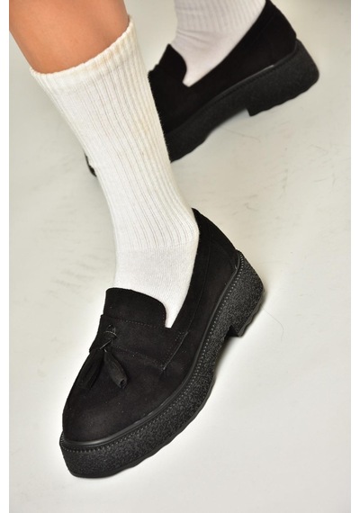 Fox Shoes T996193002 Siyah Süet Kalın Tabanlı Makosen Ayakkabı Siyah