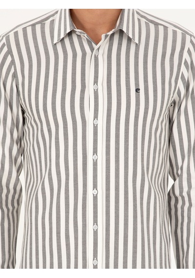 Cacharel Gri Slim Fit Çizgili Pamuk Gömlek
