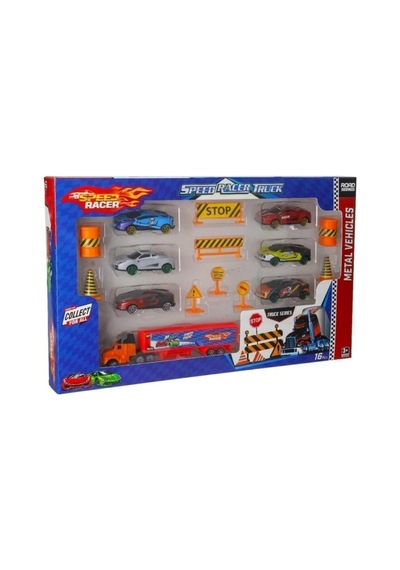 Speed Racer 6'lı Metal Arabalı Tır Ve Trafik Levha Seti Çocuk Oyuncak