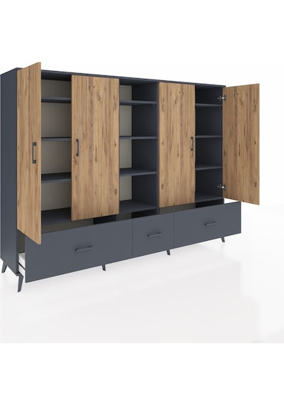 Hyperion Dolap 12 Raflı 3 Çekmeceli 4 Kapaklı 220x44x163 Antrasit Antrasit-çam/antrasit Hyperion Dolap 12 Raflı 3 Çekmeceli 4 Kapaklı 220x44x163 Antrasit Antrasit-çam/antrasit