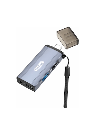 Go Des Gd-ct085 Type-c Bağlantılı 4in1 Hdtv Ses Ve Video Adaptörü Usb3.0/hdmi/3.5mm/4k Ultra Hd 60hz Gri