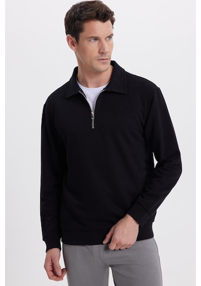 Tudors Erkek Relax Fit Rahat Kesim Pamuklu 3 İplik Fermuarlı Polo Yaka Siyah Sweatshirt-41818 Siyah Tudors Erkek Relax Fit Rahat Kesim Pamuklu 3 İplik Fermuarlı Polo Yaka Siyah Sweatshirt-41818 Siyah