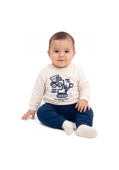 Bebegen Erkek Bebek Ekru Laci Kepçe Baskılı 2'li Takım Çok Renkli
