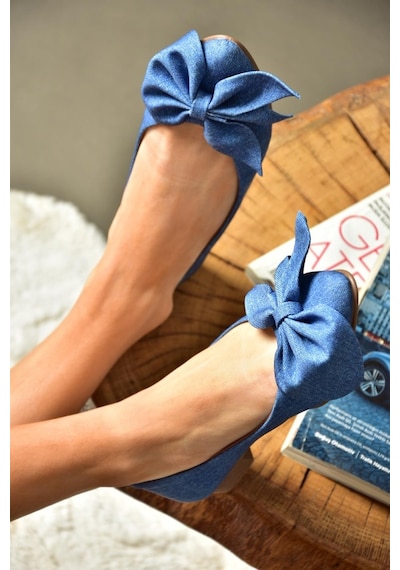 Fox Shoes H726810504 Lacivert Kot Kadın Babet Lacivert