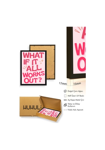 Doğal Ahşap Çerçeveli Retro Pop Art Tablo - What If It All Works Out Huhu2736