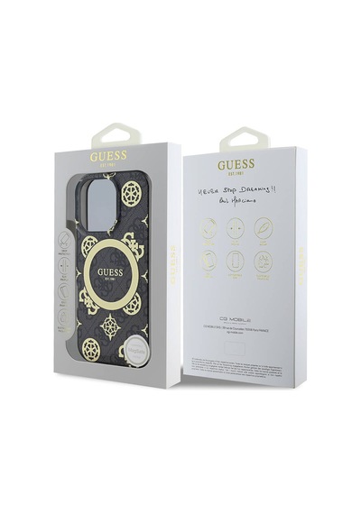 Apple Uyumlu iPhone 16 Pro Kılıf Guess Lisanslı Magsafe Özellik Iml Peony Ve 4g Desen Klasik Logolu Siyah