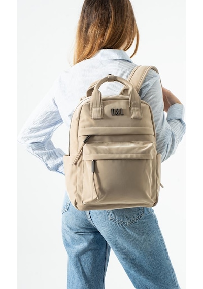 Baginn Kadın Sırt Çantası Nubuk-süet Dokulu Vegan Deri 37 27 Cm İster Elde İster Sırtta Fonksiyonel 19b Krem
