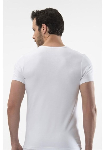 Cacharel 1306 V Yaka Kısa Kollu Erkek T-shirt - Beyaz Beyaz