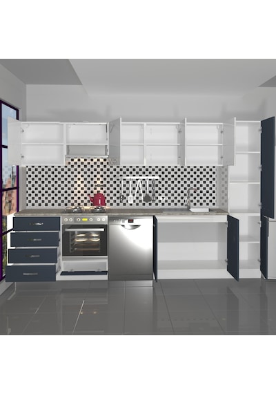 Decoraktiv Elite 325q Ankastre Fırın Modüllü Mdf Hazır Mutfak Dolabı - Tezgah Dahil - Antrasit - Beyaz Decoraktiv Elite 325q Ankastre Fırın Modüllü Mdf Hazır Mutfak Dolabı - Tezgah Dahil - Antrasit - Beyaz