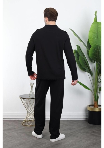 Madmext Siyah Düğmeli Yaka Erkek Pijama Takımı E7333 Siyah
