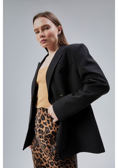 Siyah Regular Fit Yırtmaç Detaylı Blazer Ceket Siyah
