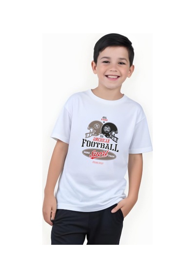 Panios Kids American Football Baskılı Erkek Çocuk Kısa Kollu T-shirt Beyaz
