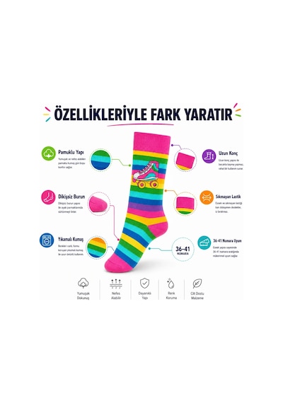 Çorap Giyim Gökkuşağı Çizgili Retro Paten Desenli Soket Çorap Pamuklu Dikişsiz Burun 36-40 Numara Uzun Konç Çok Renkli Çorap Giyim Gökkuşağı Çizgili Retro Paten Desenli Soket Çorap Pamuklu Dikişsiz Burun 36-40 Numara Uzun Konç Çok Renkli