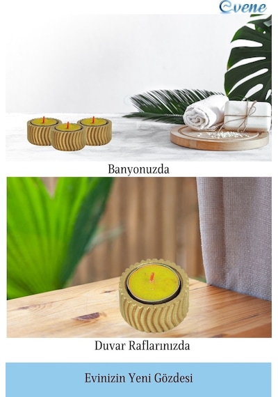 Eskitme Mumluk Şamdan 3 Adet Tealight Uyumlu Üçlü Tekerlek Model - Altın