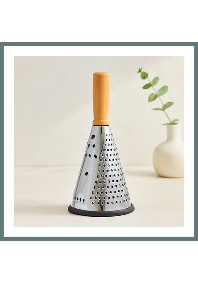 Ventra 8" Ahşap & Bambu Saplı Çelik Rende Silikon Taban, 3 Bölümlü Ventra Çok Renkli