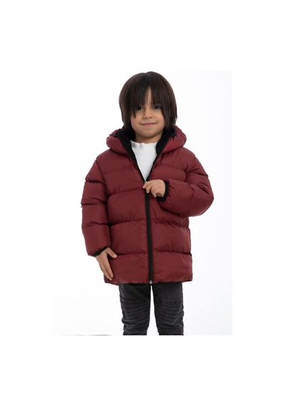 Erkek Çocuk Polarlı Kapüşonlu Su Geçirmez Rüzgara Dayanıklı Şişme Kışlık Mont & Kaban-28 Bordo