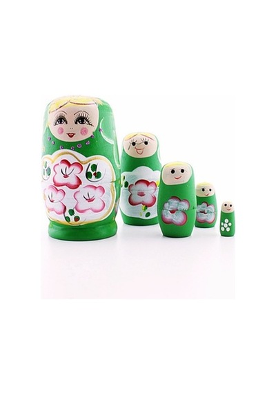 Ahşap Tombul Iç Içe Matruşka Bebek Yeşil Set 5Li Büyük Boy (511638450)