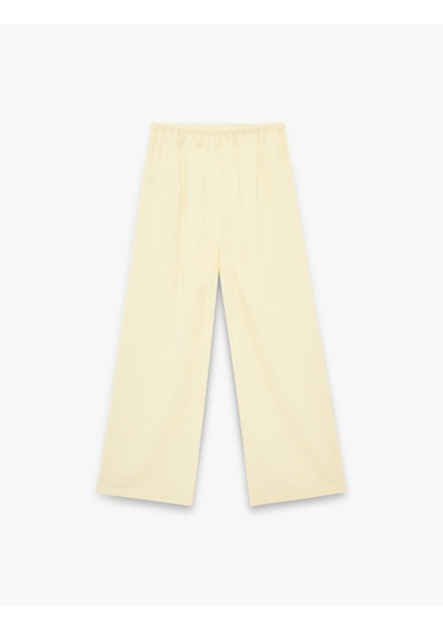 Koton Beli Bağcıklı Viskon Karışımlı Uzun Geniş Paça Pantolon Sarı 6sal40049ıw
