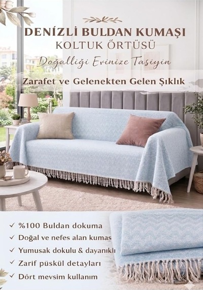 Koltuk Örtüsü -%100 Buldan Kumaşı-renk:acık Mavi Çok Renkli