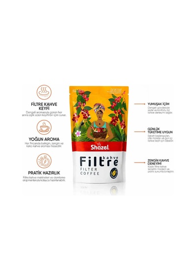 Shazel Öğütülmüş Filtre Kahve 250gr Paket %100 Arabica Taze Öğütülmüş Premium 21055933