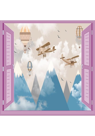 Çocuk Odası Bebek Odası Pencere Poster Duvar Kağıdı Uçak Balon
