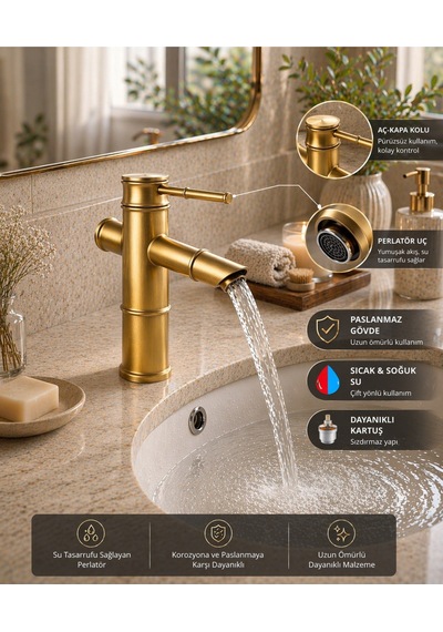 Viosa Eskitme Antik Bambu Lavabo Bataryası Osmanlı Tip Nostalji Musluk Siyah