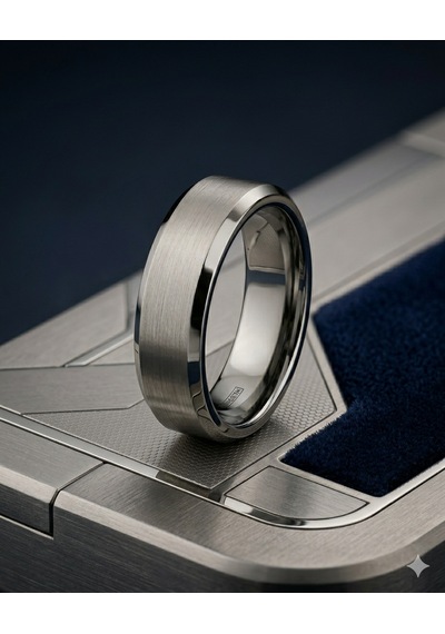 Erkek Gümüş Renk Detay 6 Mm Tungsten Yüzük