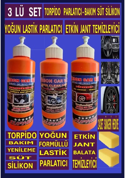 4 Lü Set Jant Temizleyici - Lastik Parlatıcı - Torpido Sütü - 2 Adet Sünger