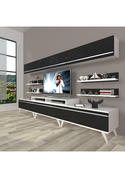 Decoraktiv Ekoflex 8y Mdf Retro Tv Ünitesi Tv Sehpası Beyaz - Siyah