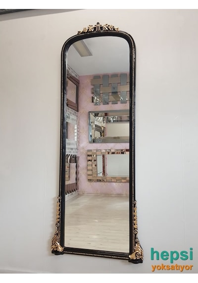 Matmazel Model Varaklı Boy Aynası Siyah Altın Siyah