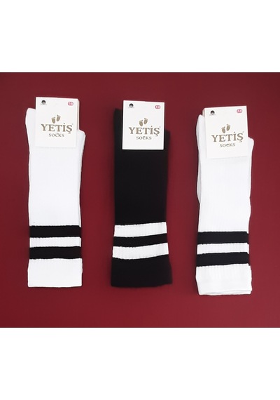 Yetiş Socks Dizaltı Kız Çocuk Okul Çorabı 3'lü Paket Beyaz - Siyah - Beyaz