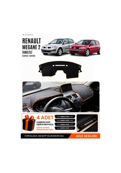 Renault Megane 2 Büyük Ekranlı 2002-2009 Uyumlu Torpido Örtüsü - Siyah Kahverengi