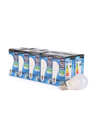 Ack 9w Led Ampul 4000k Günışığı E27 10'lu Eko Paket