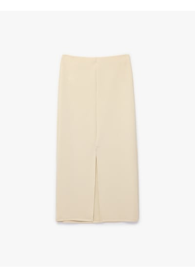 Koton Modal Kumaş Slim Fit Yırtmaçlı Midi Kalem Etek Bej 6sak10127ek
