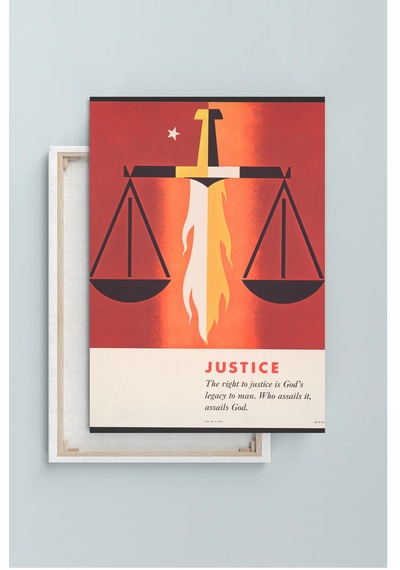 Adalet Kılıcı Ve Terazi Tablo - Retro Propaganda Tarzı Justice Poster Duvar Sanatı
