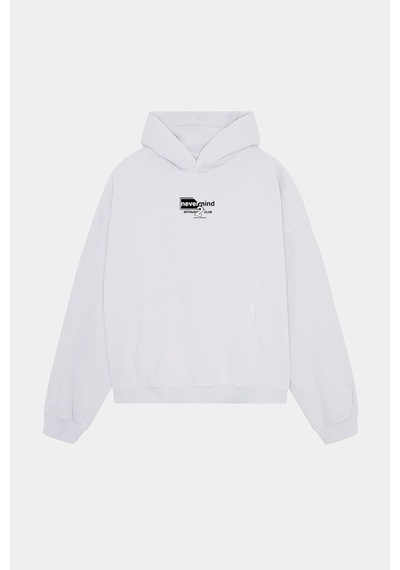 Nevermind Streetwear Oversize Hoodie Siyah Baskılı Kapüşonlu Sweatshirt Beyaz
