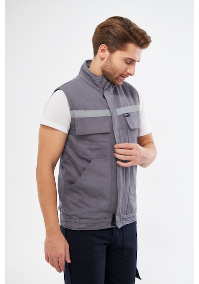 Yelek 7/7 Gabardin %100 Pamuk Kapitoneli Reflektörlü Gri