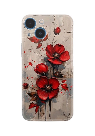 Apple iPhone Uyumlu Apple iPhone Uyumlu 13 Kılıf Apple iPhone Uyumlu 14 Kılıf Boutique Baskılı Resimli Kırmızı Çiçek Pcode -098