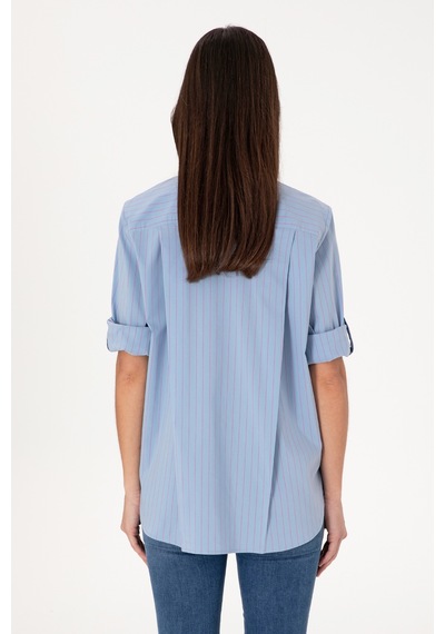 U.S. Polo Assn.  Kadın Mavi Uzun Kollu Çizgili Tunik Gömlek 50299523-VR036