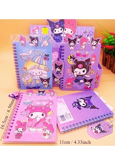 Kuromi My Melodi Cinnamoroll Sticker Defter 16 Sayfa Sticker 8 Sayfa Not Defteri Anahtarlık Hediyeli Çok Renkli
