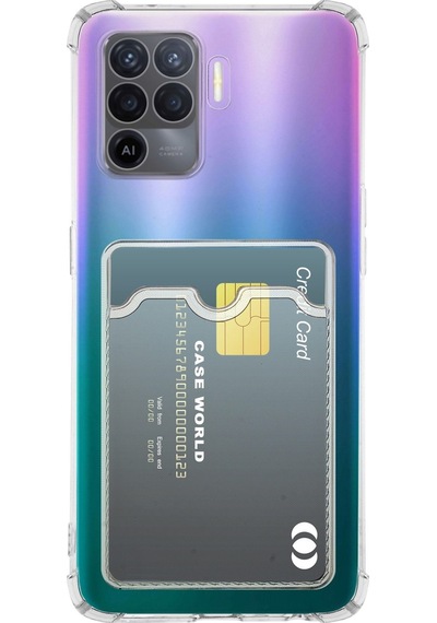Oppo Reno 5 Lite Kapak Kamera Korumalı Kartlıklı Darbe Emici Özellikli Şeffaf Silikon Kılıf