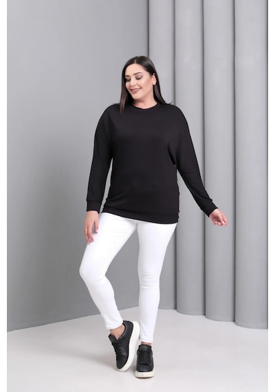 Aytemas Sırtı Kanat Taş Baskılı Sweatshirt Siyah