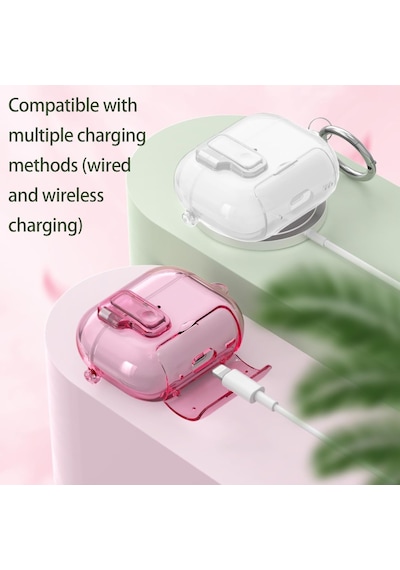 Apple Uyumlu AirPods 4. Nesil İle Kılıf Standlı Kilitli Tpu Premium Matte Trip Case Şeffaf