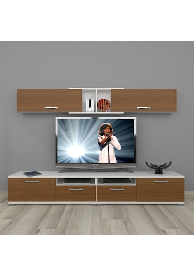 Decoraktiv Eko 5220 Slm Krom Ayaklı Tv Ünitesi Tv Sehpası Beyaz - Ceviz